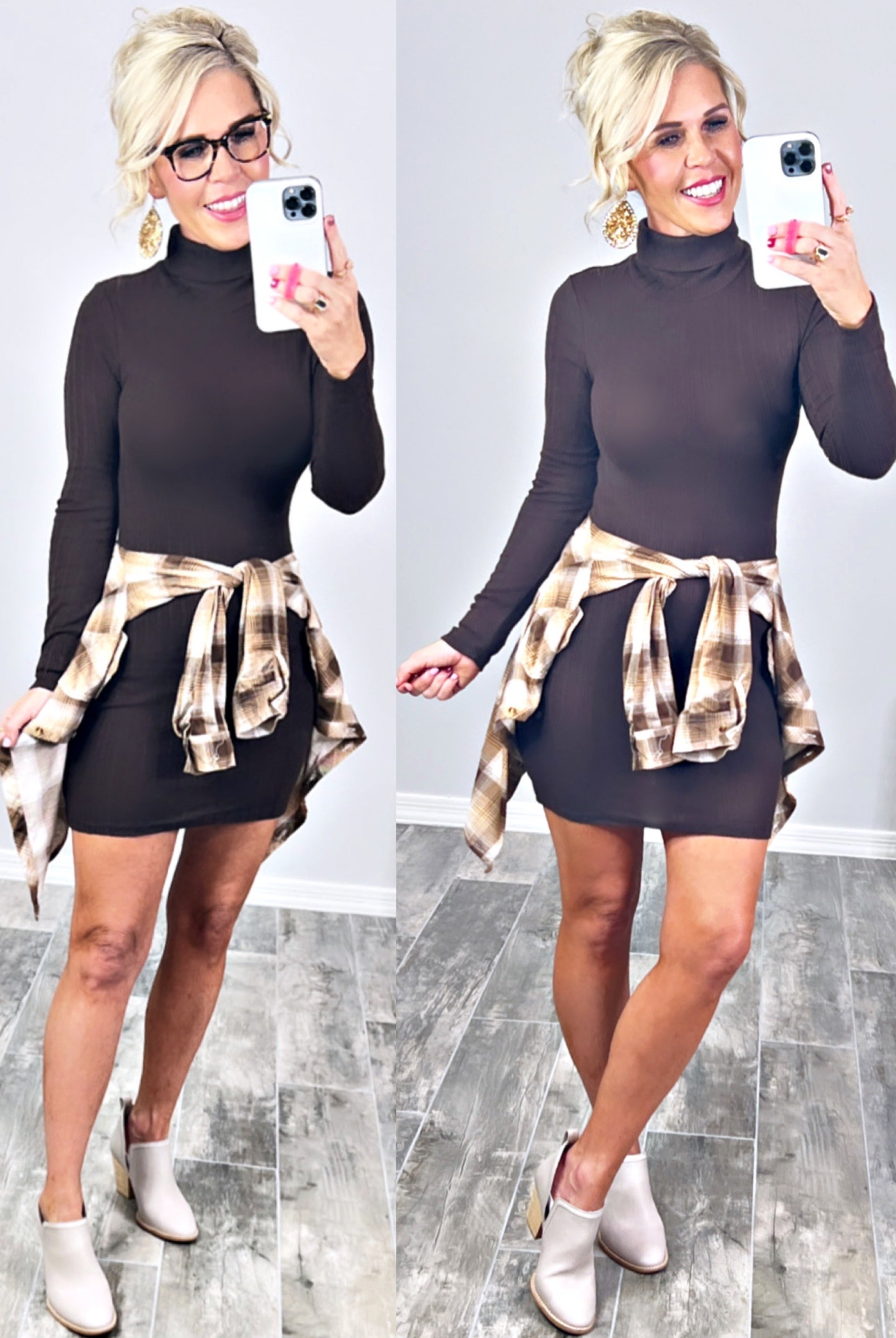 Ruling In Ribbed Turtleneck Dress - Brown-Dress-privityboutique.com-Privity Boutique, Women’s Fashion Boutique in Mesa, Arizona