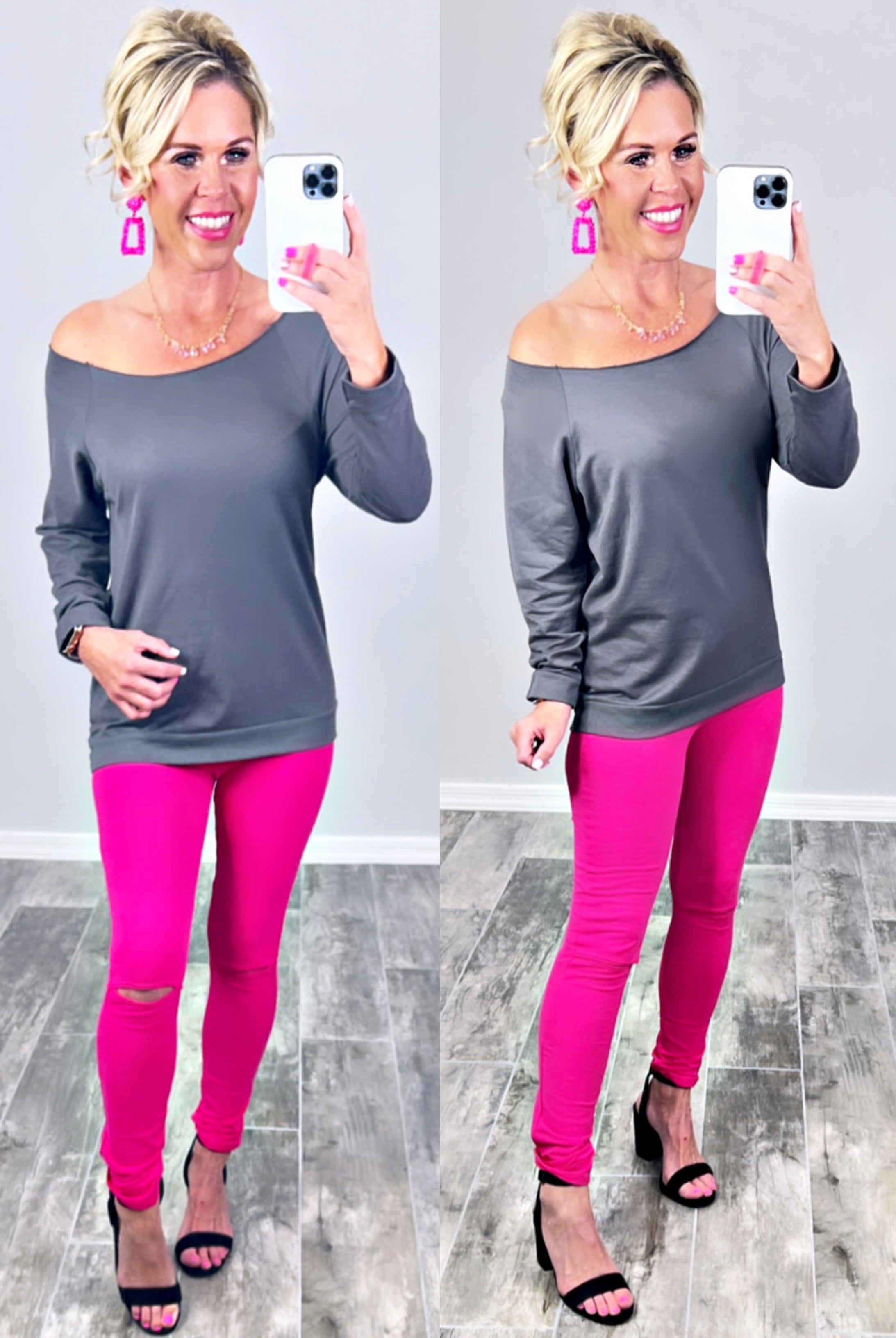 Raw Hem Off The Shoulder - Dk Grey-Top-privityboutique.com-Privity Boutique, Women’s Fashion Boutique in Mesa, Arizona