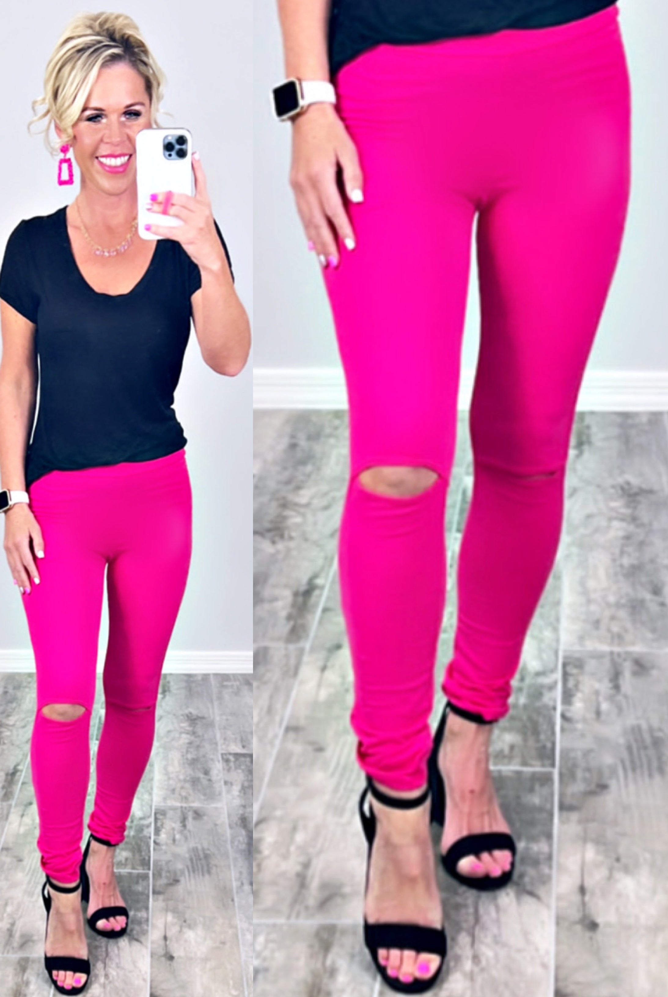 High Waisted Slit Knee Leggings - Pink-Leggings-privityboutique-Privity Boutique, Women’s Fashion Boutique in Mesa, Arizona