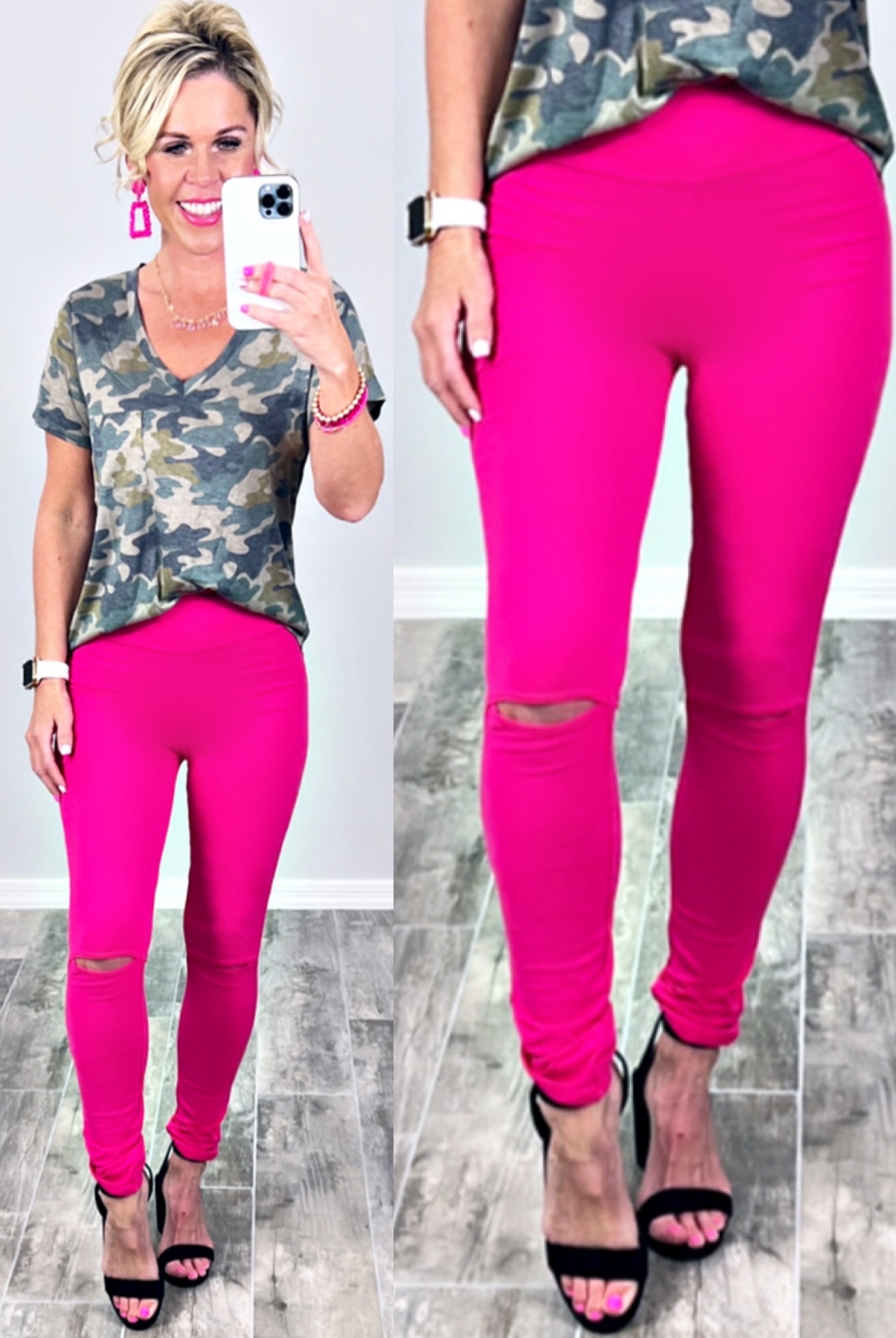 High Waisted Slit Knee Leggings - Pink-Leggings-privityboutique-Privity Boutique, Women’s Fashion Boutique in Mesa, Arizona