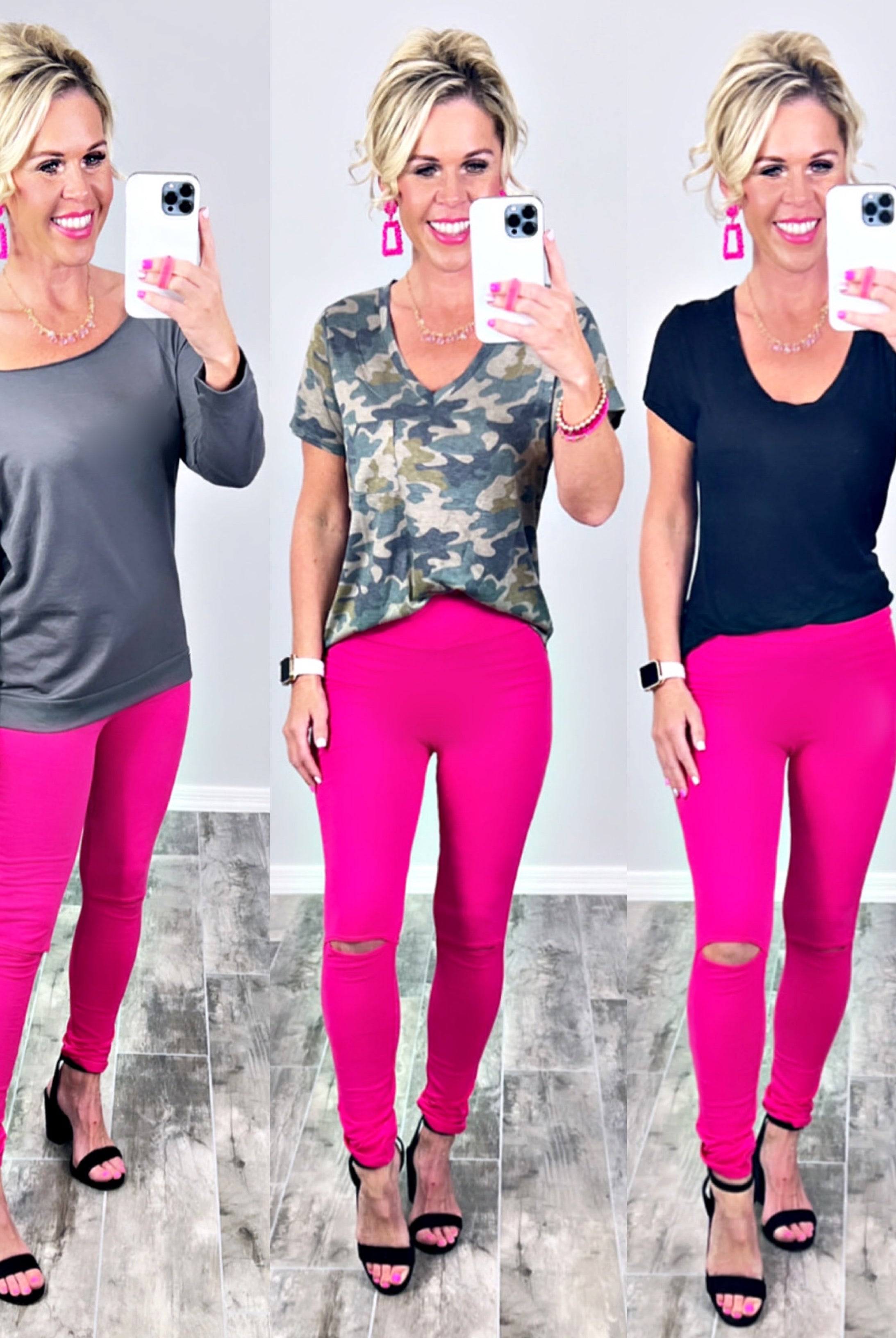 High Waisted Slit Knee Leggings - Pink-Leggings-privityboutique-Privity Boutique, Women’s Fashion Boutique in Mesa, Arizona