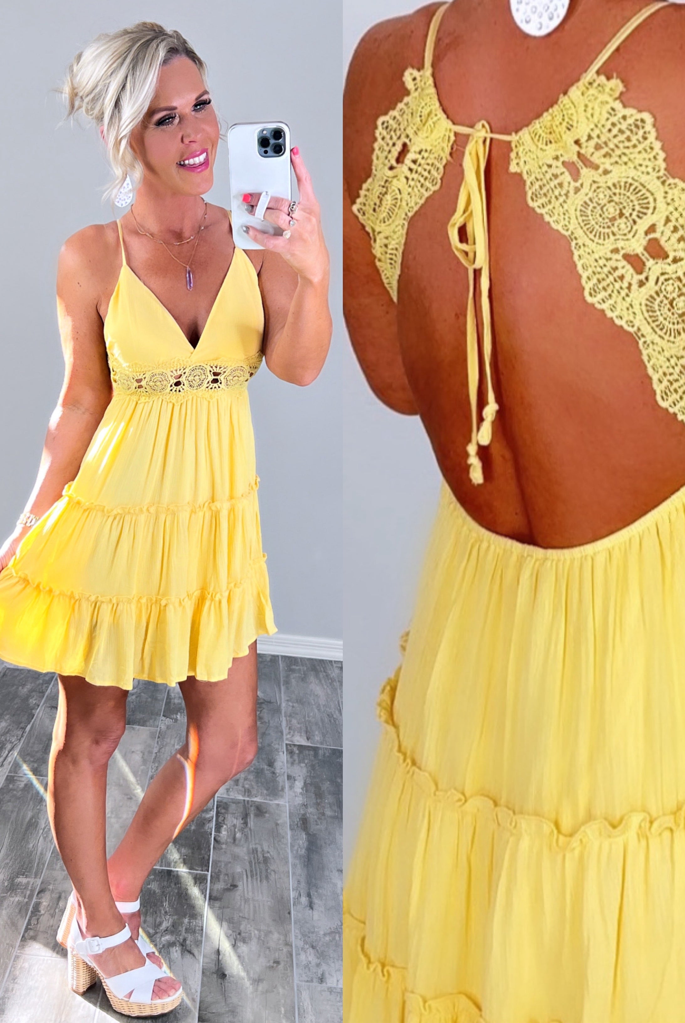 Life Is Great Lace Back Dress - Yellow-Dress-privityboutique.com-Privity Boutique, Women’s Fashion Boutique in Mesa, Arizona