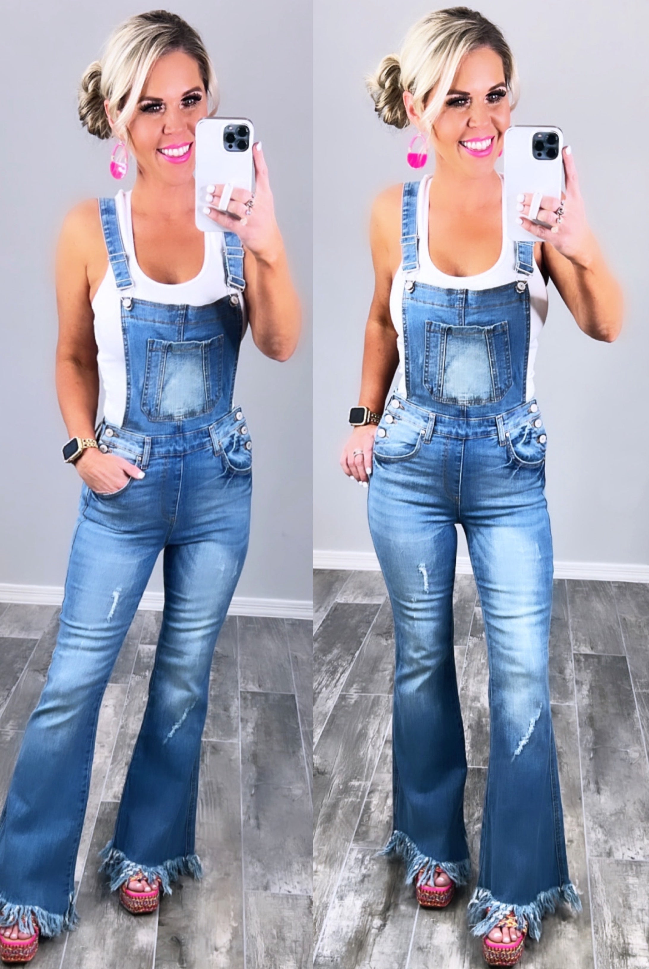 Fringe Bottom Light Wash Overalls-jeans-privityboutique-Privity Boutique, Women’s Fashion Boutique in Mesa, Arizona