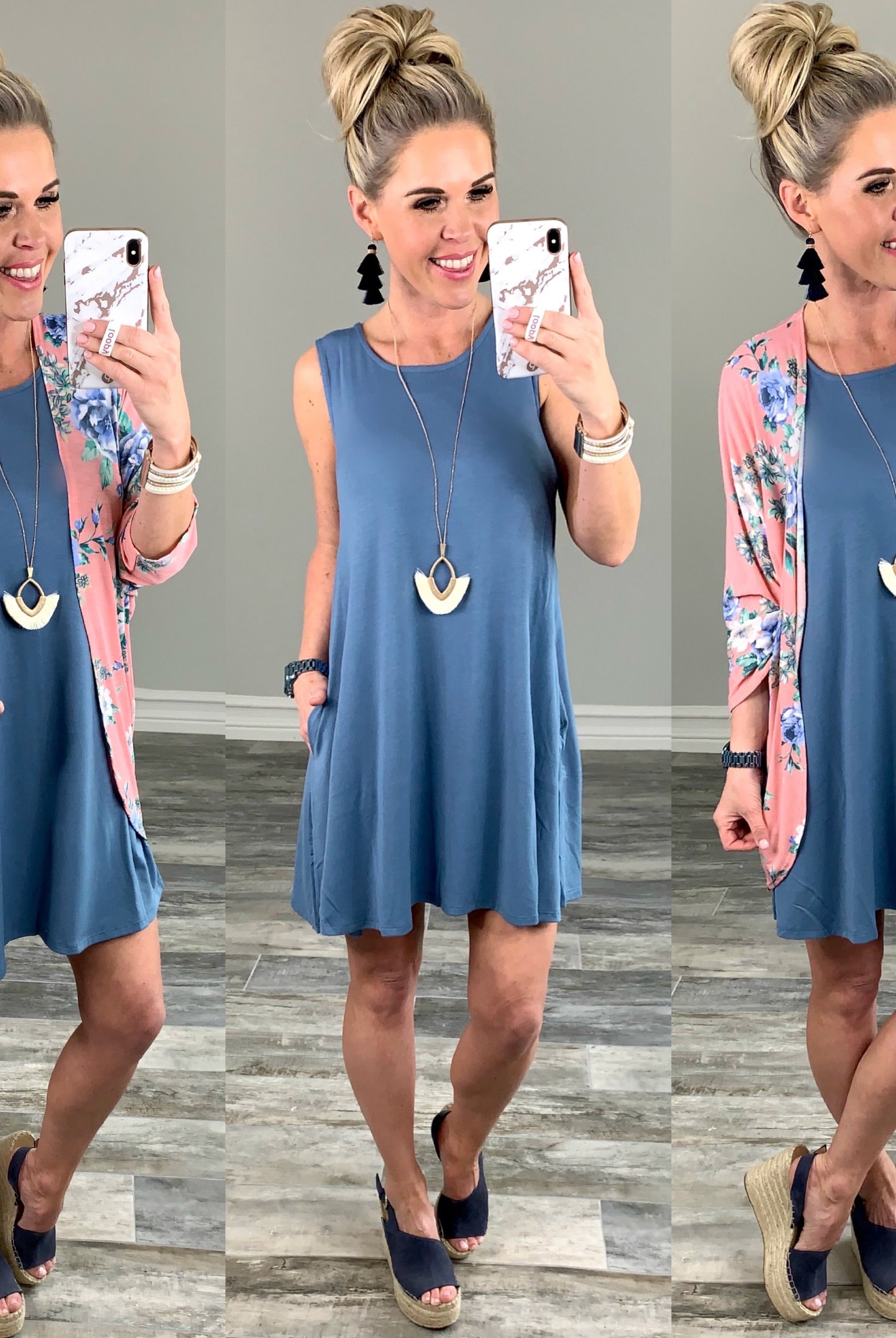 Basic Pocket Tank Dress - Steel Blue-Dress-privityboutique.com-Privity Boutique, Women’s Fashion Boutique in Mesa, Arizona
