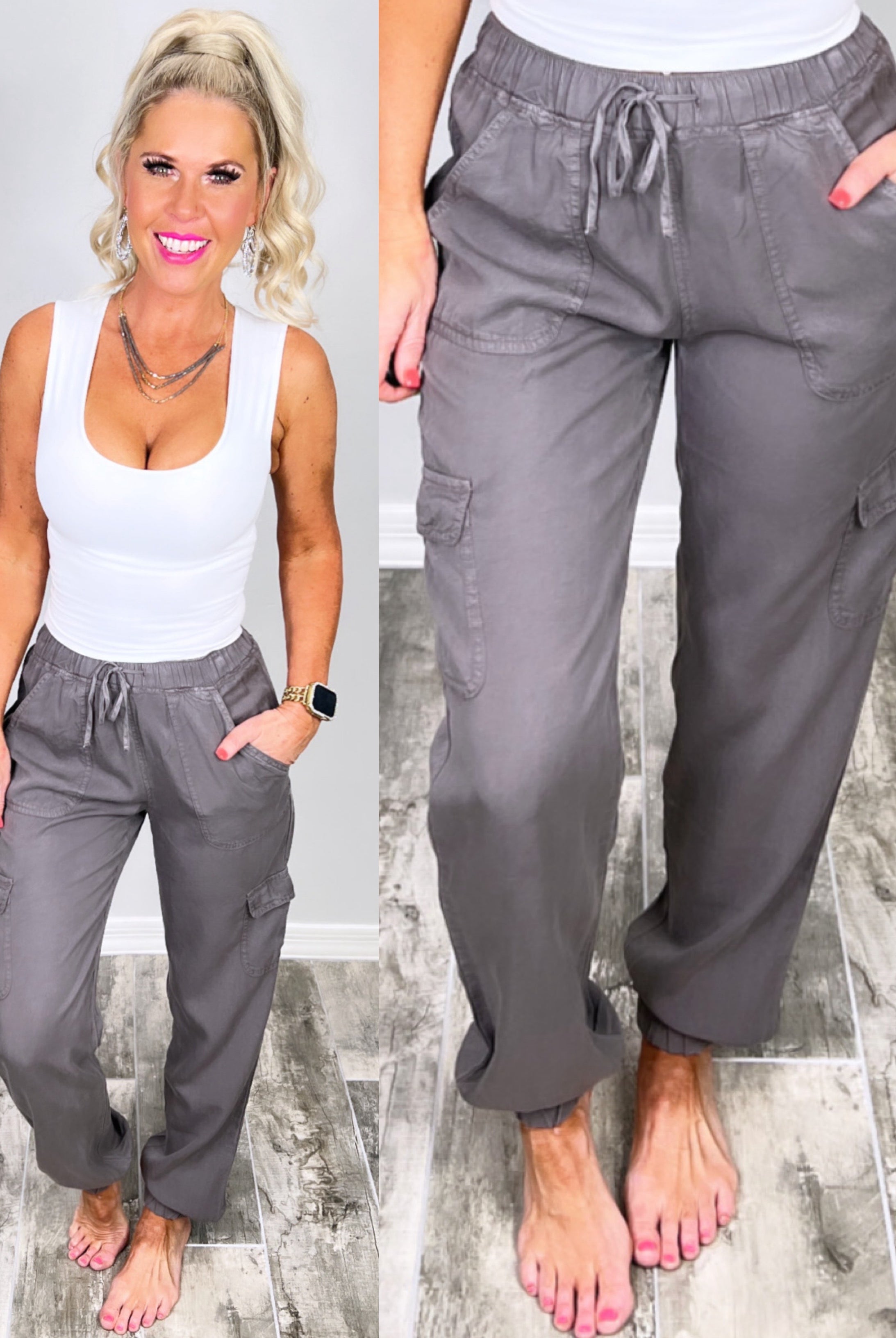 Cargo Jogger Pants - Grey-palazzo-privityboutique.com-Privity Boutique, Women’s Fashion Boutique in Mesa, Arizona