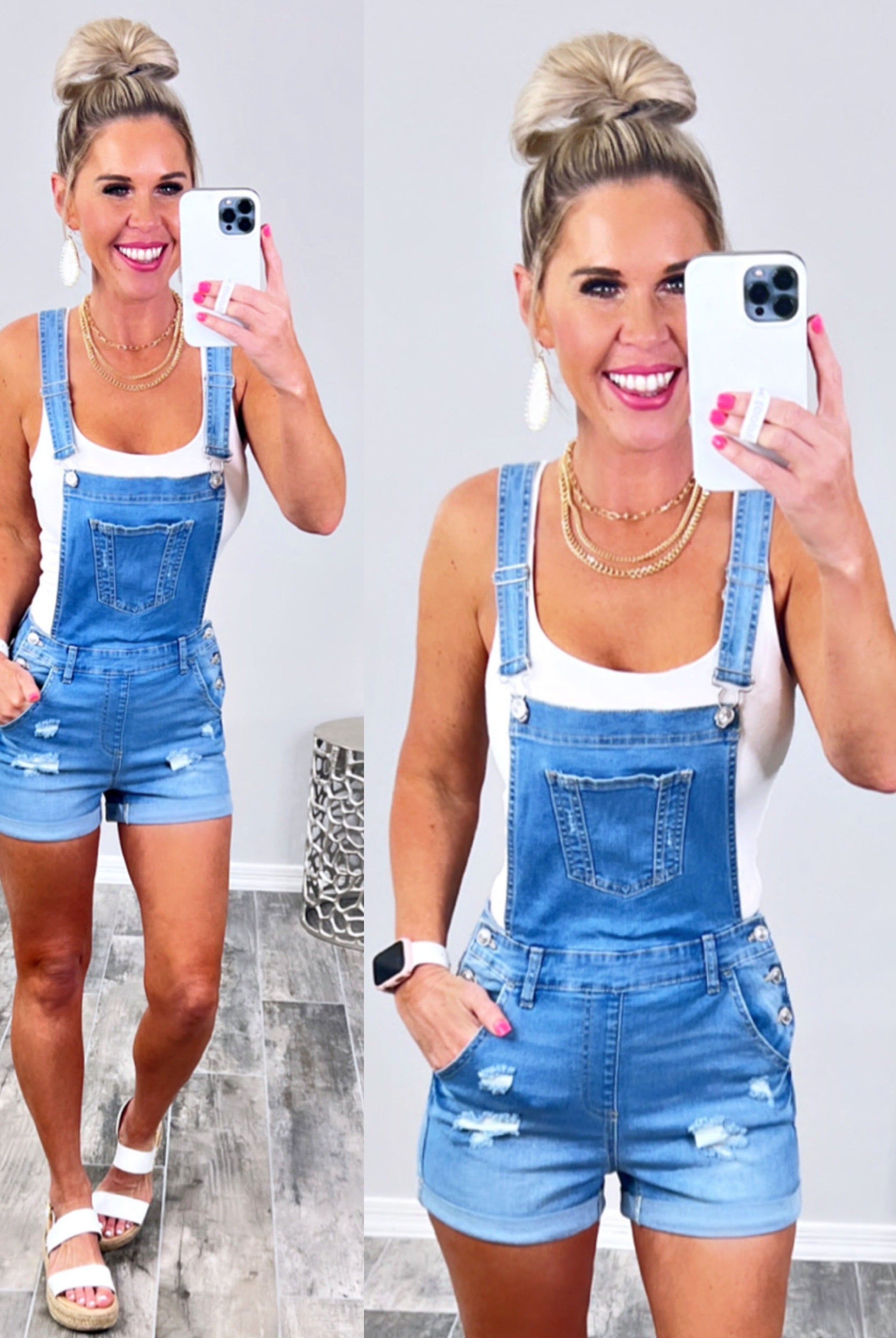 Distressed Denim Pocket Overalls - Light-overalls-privityboutique.com-Privity Boutique, Women’s Fashion Boutique in Mesa, Arizona