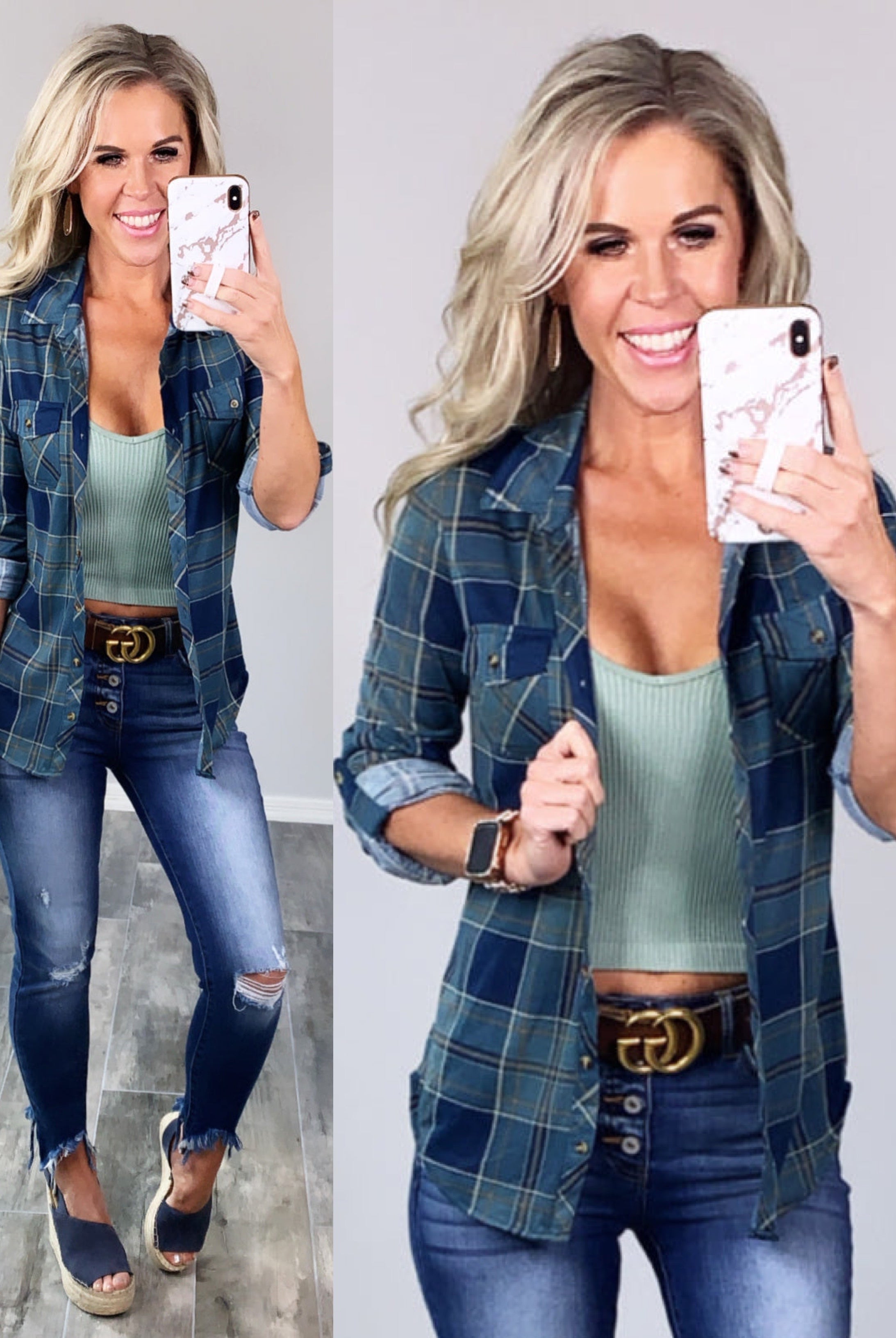 Penny Plaid Flannel Top - Teal/Navy-flannel-privityboutique-Privity Boutique, Women’s Fashion Boutique in Mesa, Arizona
