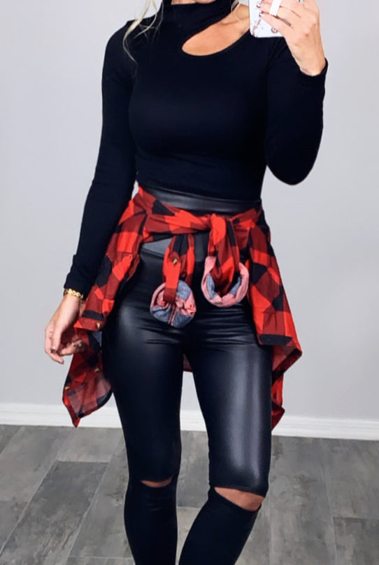 High Waisted Slit Faux Leather Leggings-Leggings-privityboutique-Privity Boutique, Women’s Fashion Boutique in Mesa, Arizona