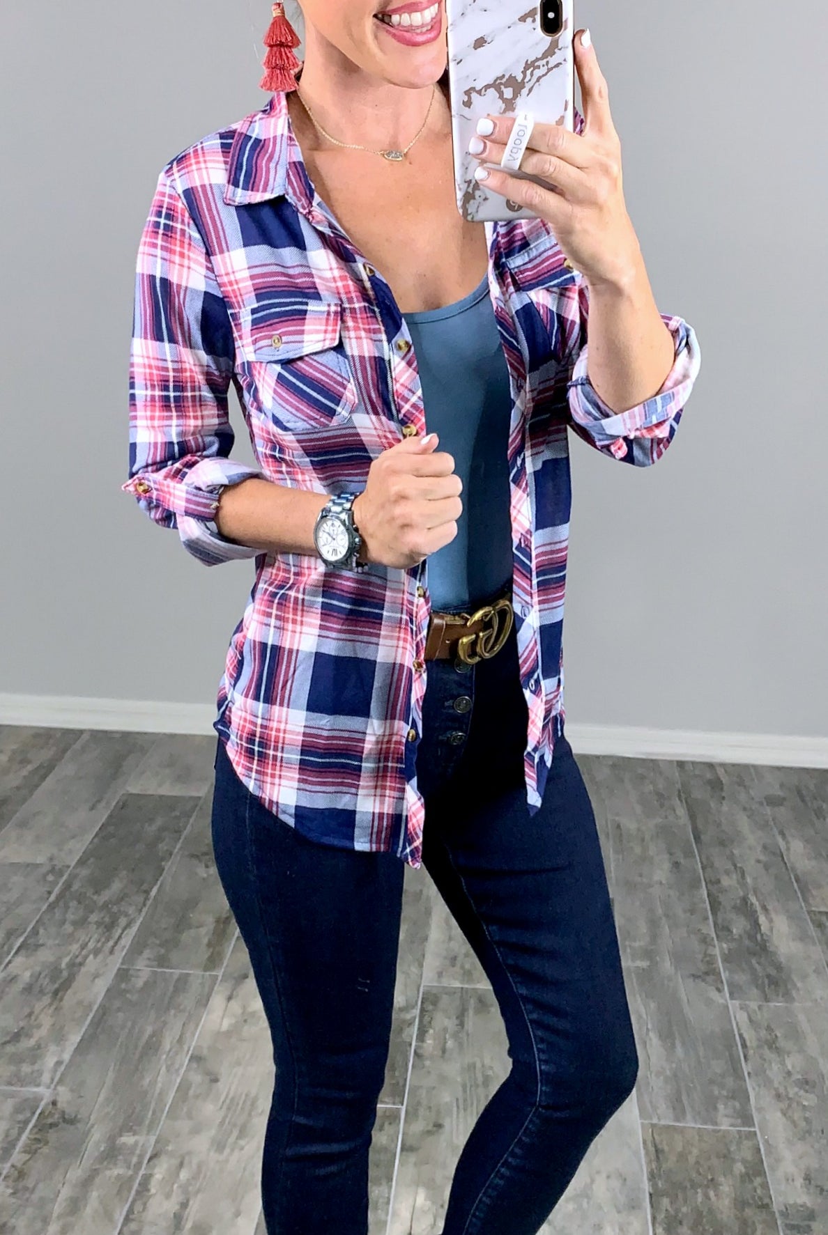 Penny Plaid Flannel Top - Pink/Navy-flannel-privityboutique-Privity Boutique, Women’s Fashion Boutique in Mesa, Arizona