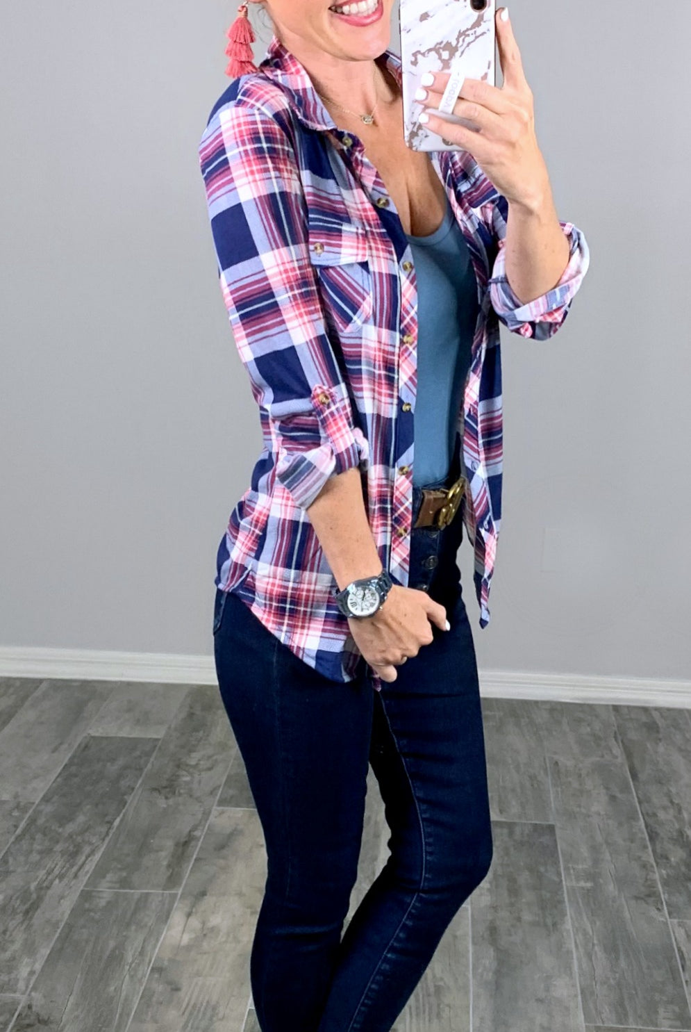 Penny Plaid Flannel Top - Pink/Navy-flannel-privityboutique-Privity Boutique, Women’s Fashion Boutique in Mesa, Arizona
