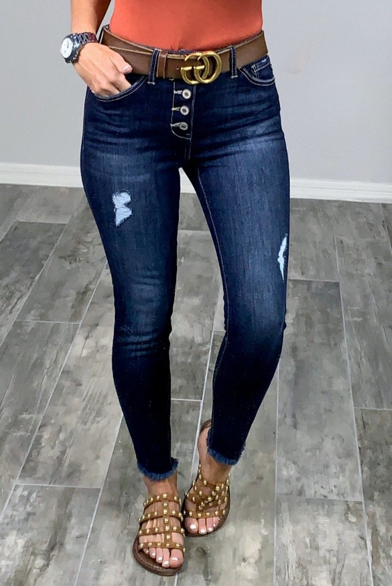 Kan Can Exposed Button Raw Hem Jeans-jeans-privityboutique-Privity Boutique, Women’s Fashion Boutique in Mesa, Arizona