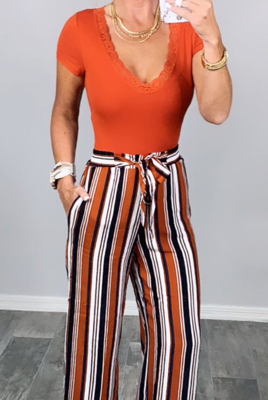 Something to Ponder Striped Pants - Rust-palazzo-privityboutique.com-Privity Boutique, Women’s Fashion Boutique in Mesa, Arizona