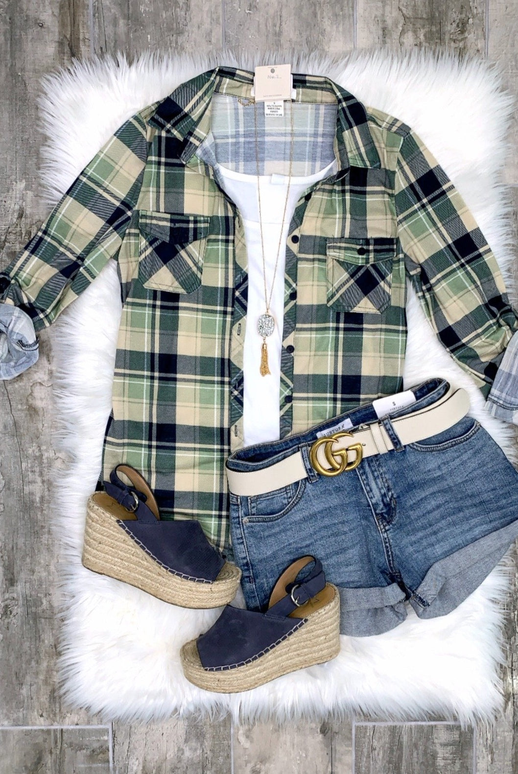 Penny Plaid Flannel Top - Navy/Sage-flannel-privityboutique-Privity Boutique, Women’s Fashion Boutique in Mesa, Arizona