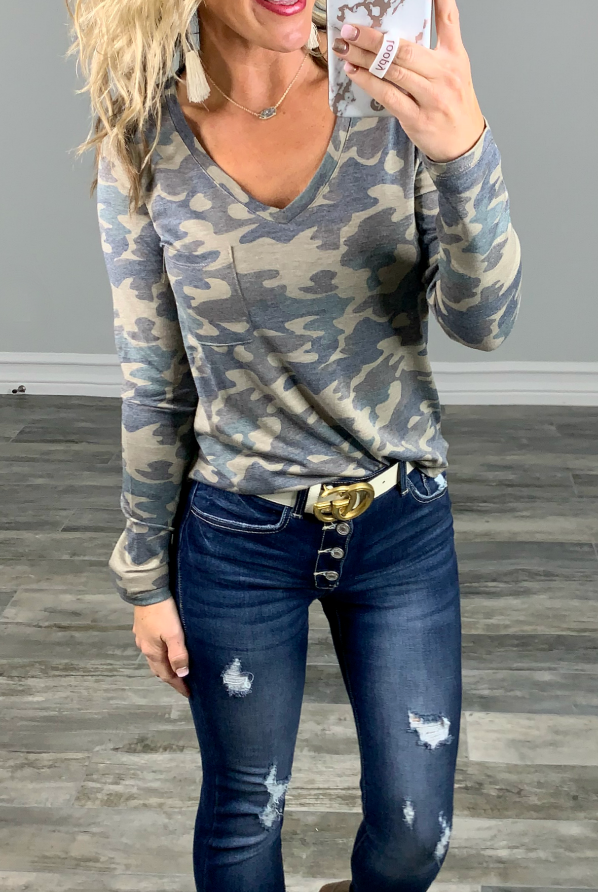 Casual in Camo Top: Olive-Top-privityboutique.com-Privity Boutique, Women’s Fashion Boutique in Mesa, Arizona