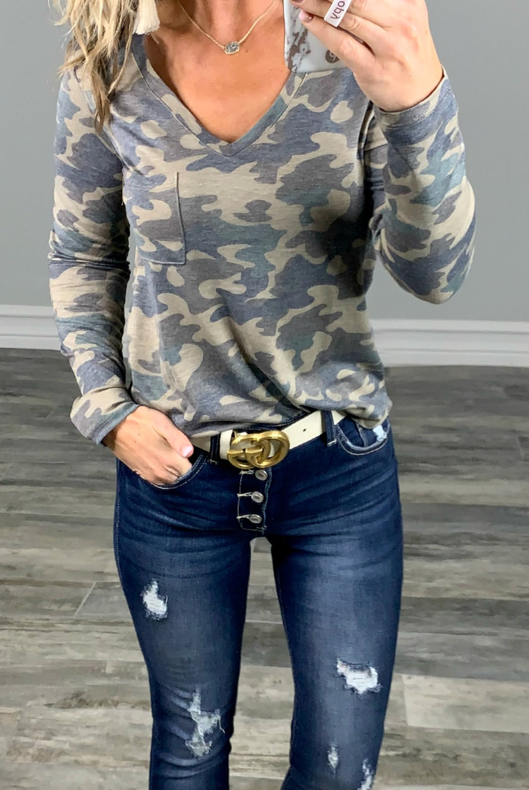 Casual in Camo Top: Olive-Top-privityboutique.com-Privity Boutique, Women’s Fashion Boutique in Mesa, Arizona