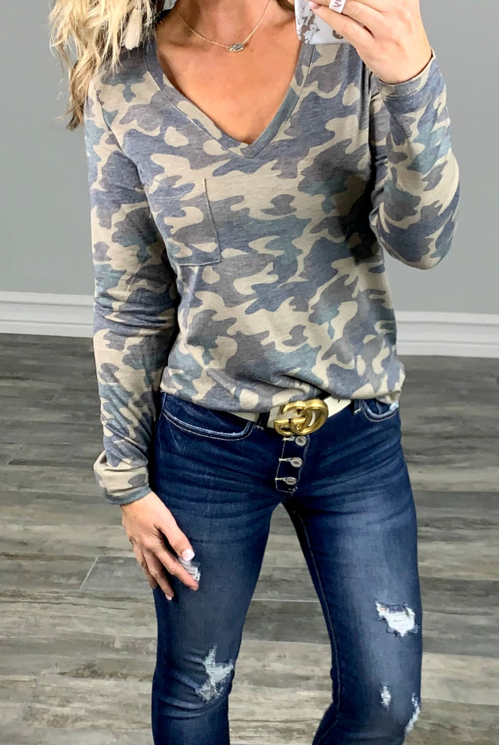 Casual in Camo Top: Olive-Top-privityboutique.com-Privity Boutique, Women’s Fashion Boutique in Mesa, Arizona