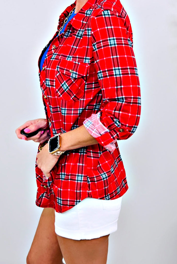 Penny Plaid Flannel Top - Red/White-flannel-privityboutique-Privity Boutique, Women’s Fashion Boutique in Mesa, Arizona