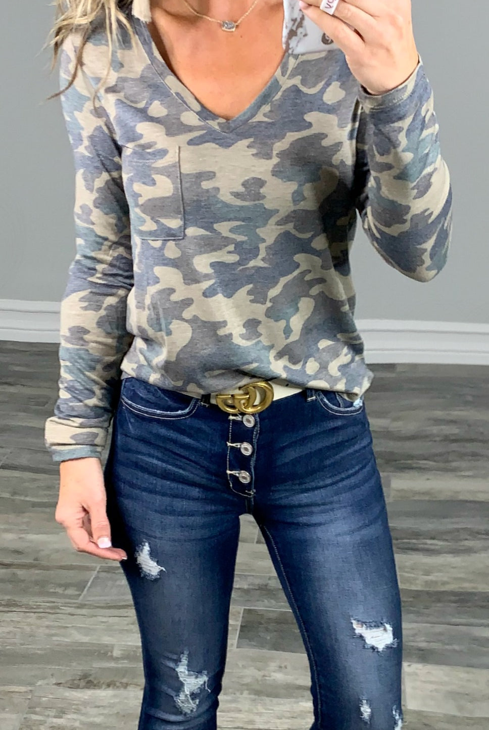 Casual in Camo Top: Olive-Top-privityboutique.com-Privity Boutique, Women’s Fashion Boutique in Mesa, Arizona