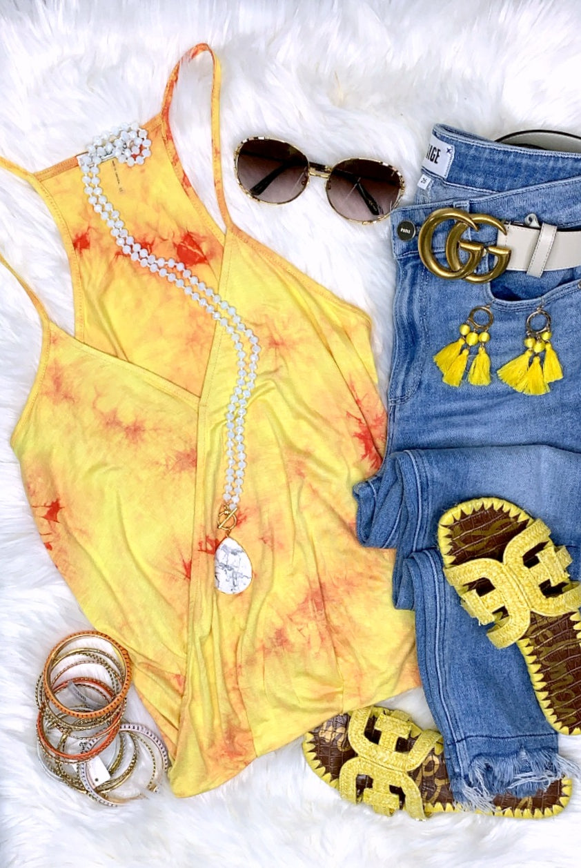 Tye Dye Twist Tank - Yellow-Top-privityboutique.com-Privity Boutique, Women’s Fashion Boutique in Mesa, Arizona