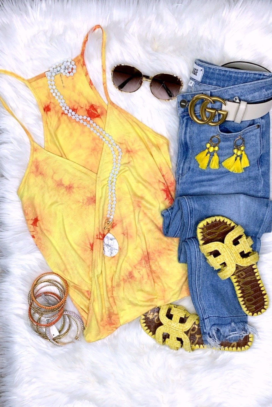 Tye Dye Twist Tank - Yellow-Top-privityboutique.com-Privity Boutique, Women’s Fashion Boutique in Mesa, Arizona