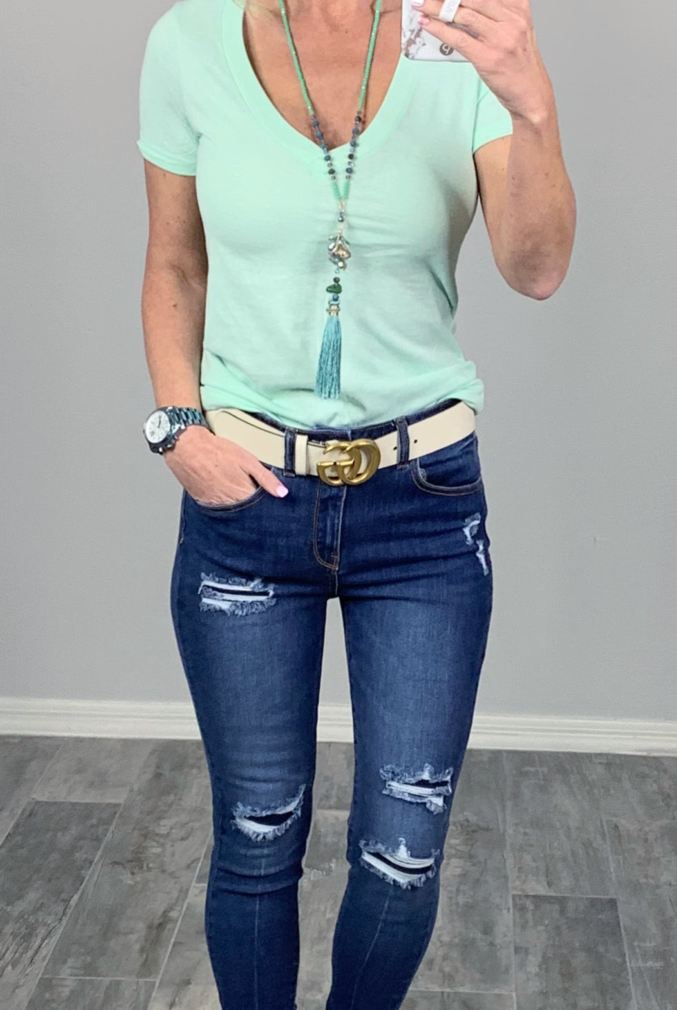 BASIC SHORT SLEEVE DEEP V TEE - MINT-Top-privityboutique.com-Privity Boutique, Women’s Fashion Boutique in Mesa, Arizona