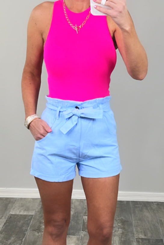 Bayside Stroll Paperbag Shorts - Sky Blue-shorts-privityboutique.com-Privity Boutique, Women’s Fashion Boutique in Mesa, Arizona