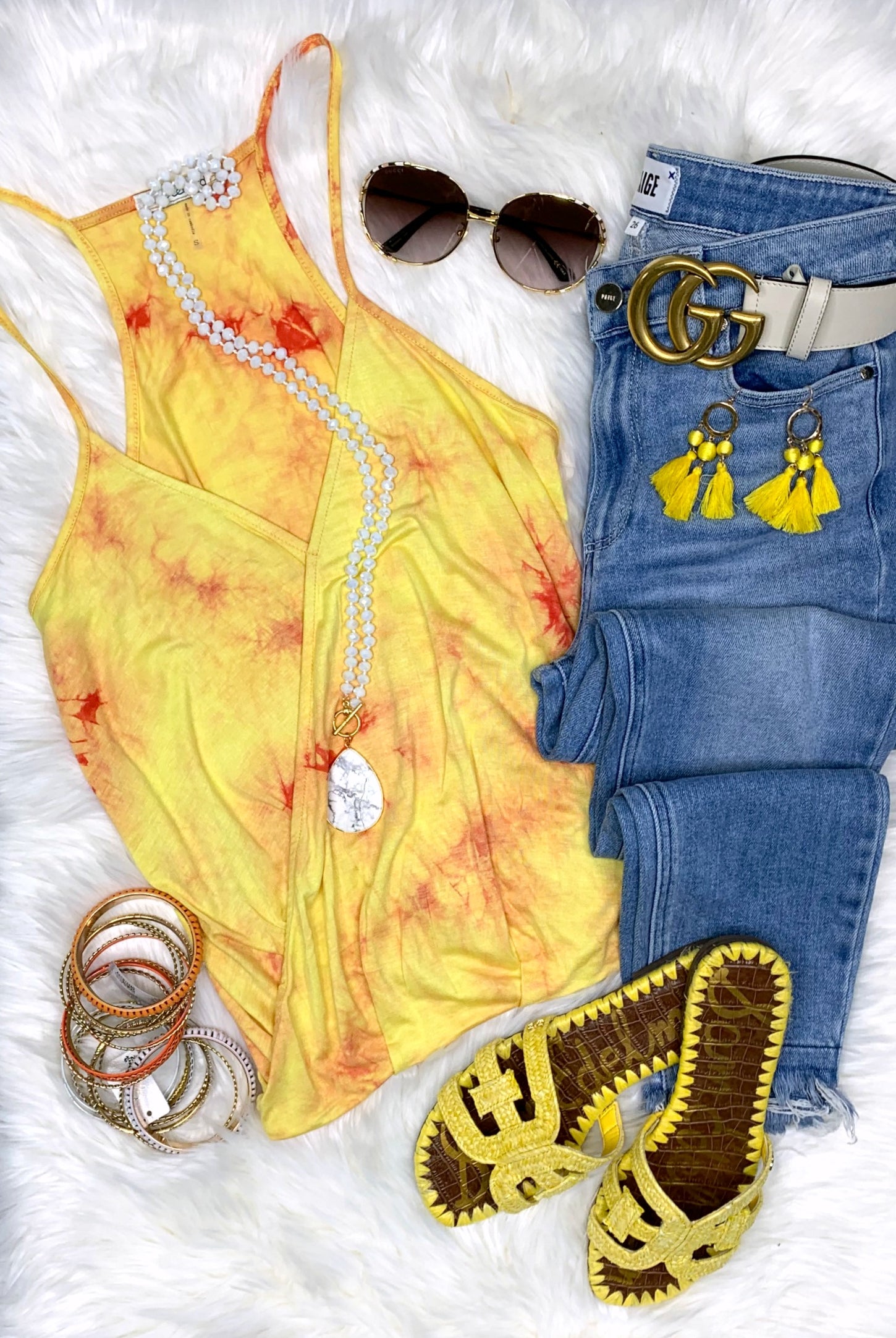 Tye Dye Twist Tank - Yellow-Top-privityboutique.com-Privity Boutique, Women’s Fashion Boutique in Mesa, Arizona