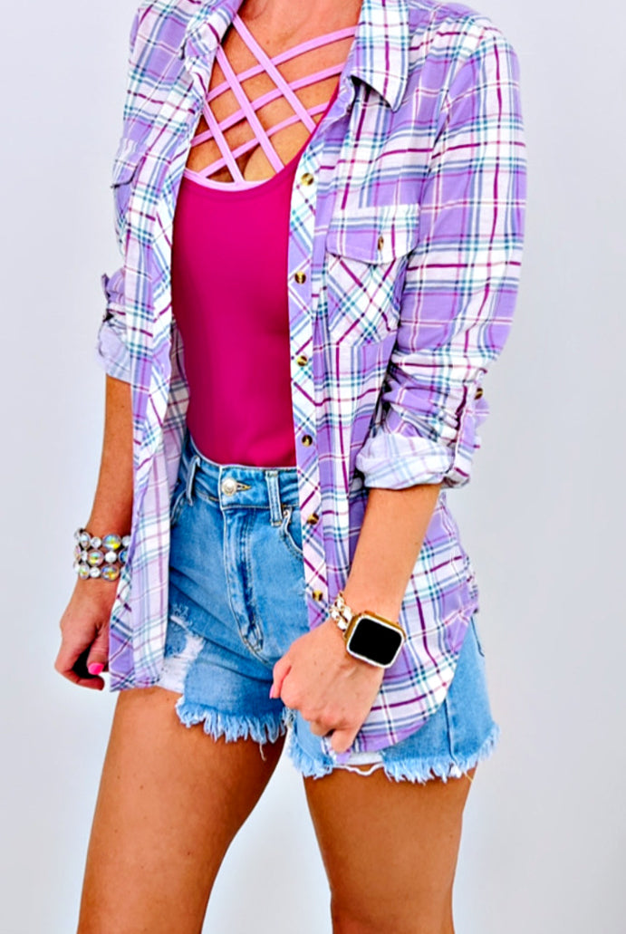 Penny Plaid Flannel Top - Lavender-flannel-privityboutique-Privity Boutique, Women’s Fashion Boutique in Mesa, Arizona