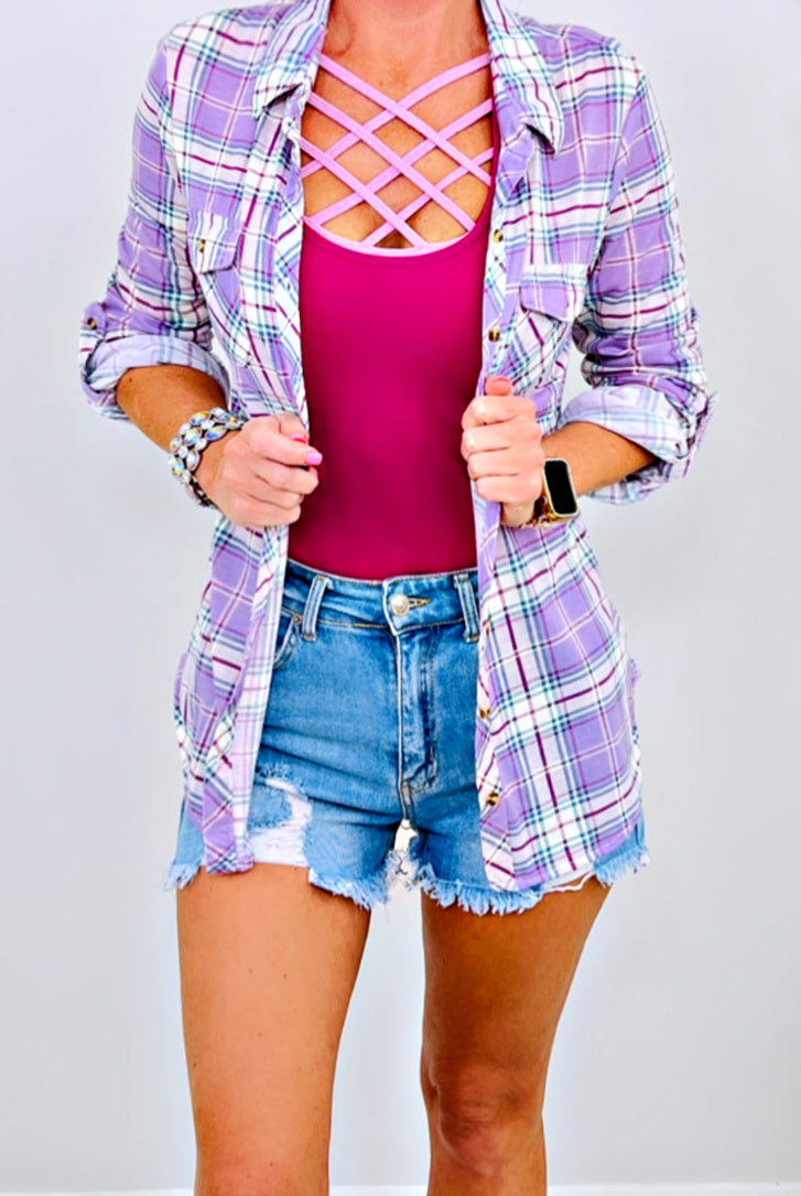 Penny Plaid Flannel Top - Lavender-flannel-privityboutique-Privity Boutique, Women’s Fashion Boutique in Mesa, Arizona