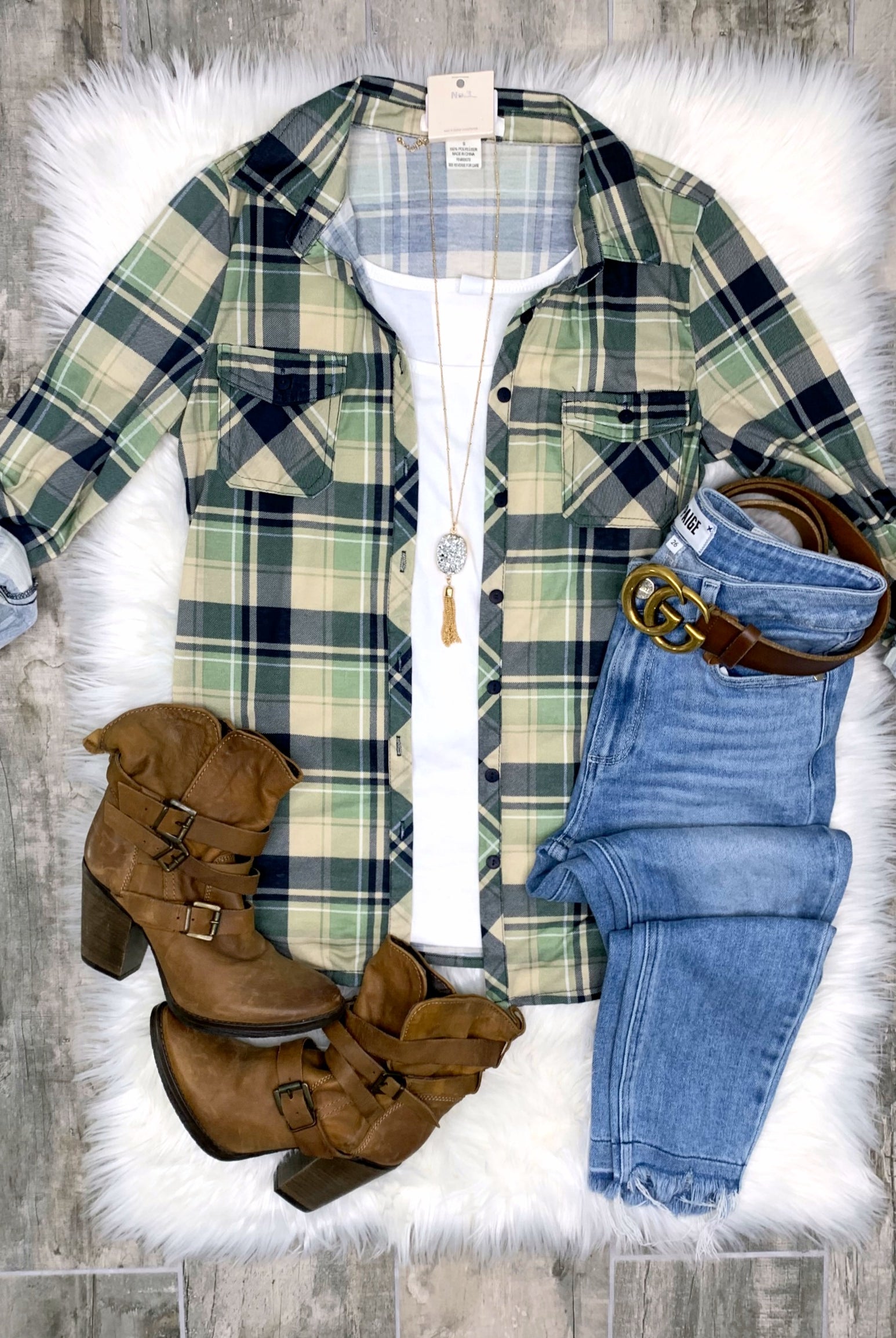 Penny Plaid Flannel Top - Navy/Sage-flannel-privityboutique-Privity Boutique, Women’s Fashion Boutique in Mesa, Arizona