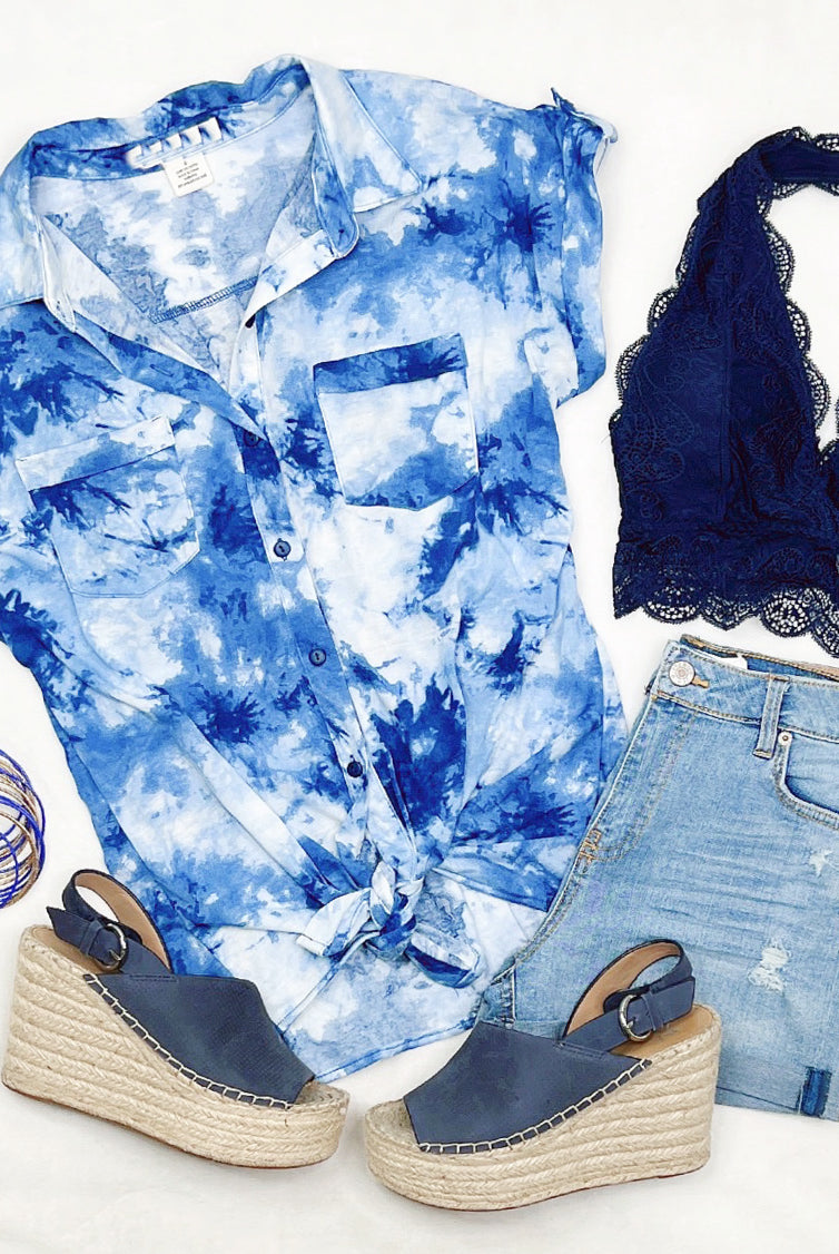 Ocean Vibes Top - Blue-flannel-privityboutique-Privity Boutique, Women’s Fashion Boutique in Mesa, Arizona