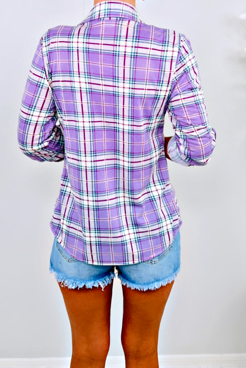 Penny Plaid Flannel Top - Lavender-flannel-privityboutique-Privity Boutique, Women’s Fashion Boutique in Mesa, Arizona
