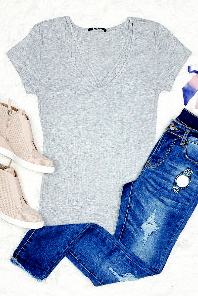 Goes With Everything V-Neck Top - H. Grey-Top-privityboutique.com-Privity Boutique, Women’s Fashion Boutique in Mesa, Arizona