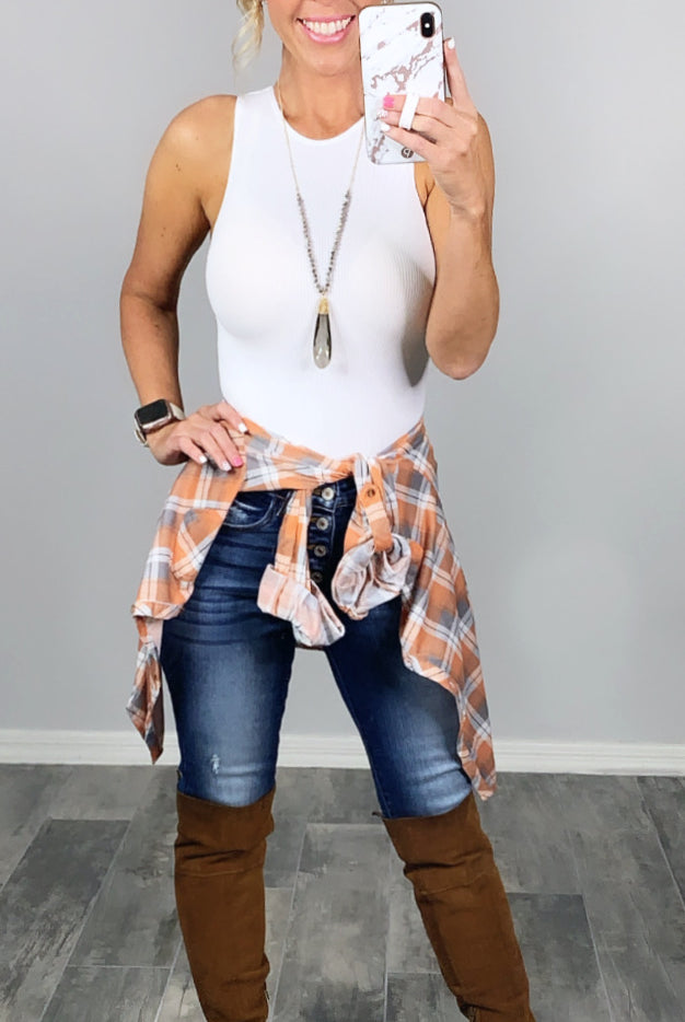 Penny Plaid Flannel Top - Ivory/Clay-flannel-privityboutique-Privity Boutique, Women’s Fashion Boutique in Mesa, Arizona