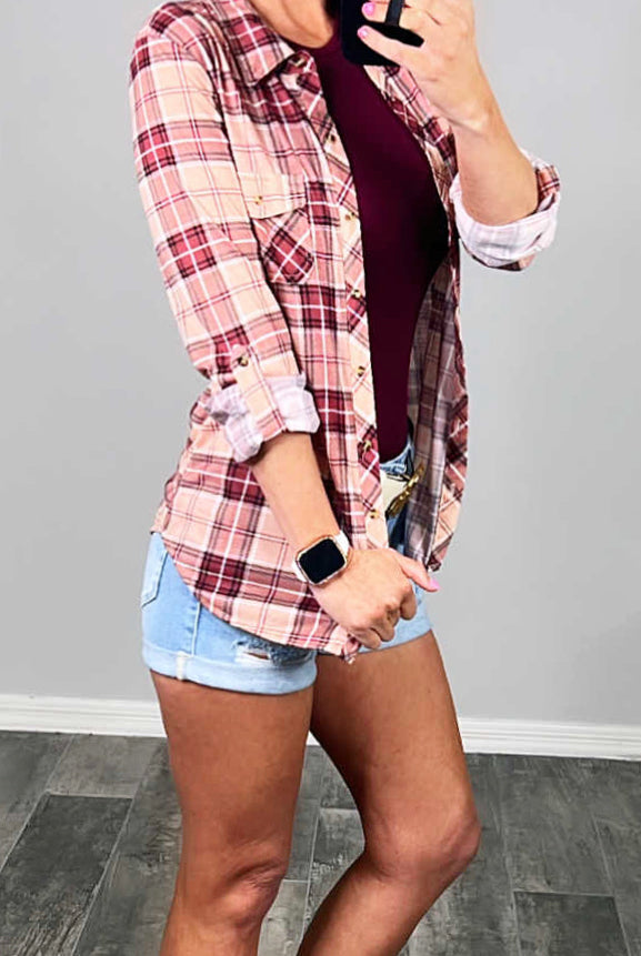 Penny Plaid Flannel Top - Rose/Plum-flannel-privityboutique-Privity Boutique, Women’s Fashion Boutique in Mesa, Arizona