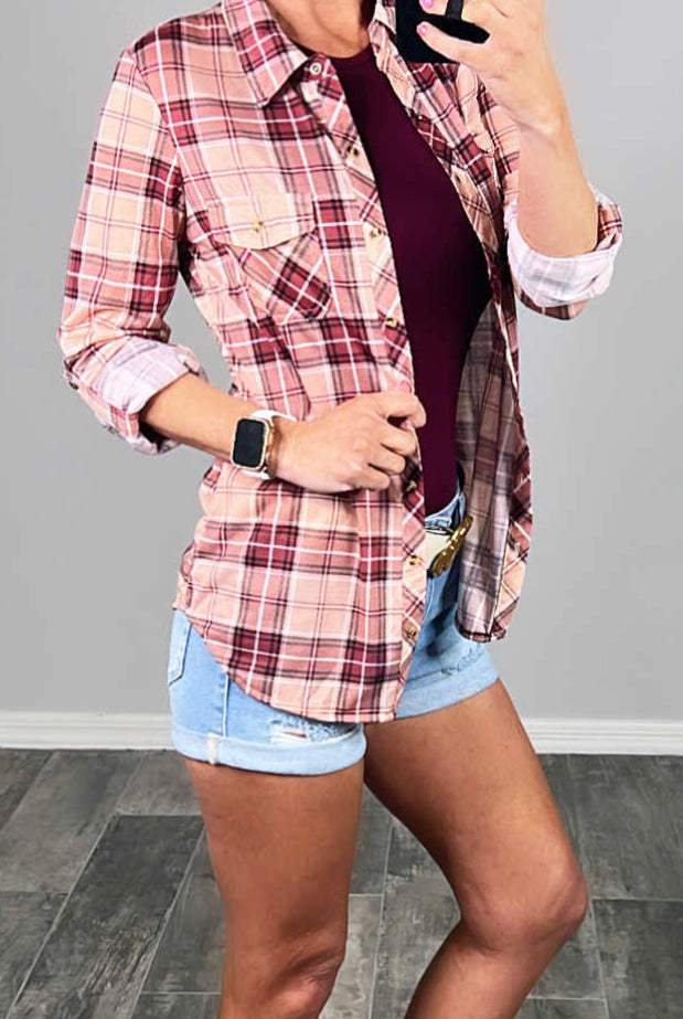 Penny Plaid Flannel Top - Rose/Plum-flannel-privityboutique-Privity Boutique, Women’s Fashion Boutique in Mesa, Arizona