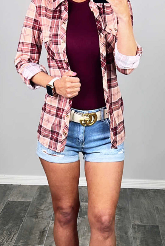 Penny Plaid Flannel Top - Rose/Plum-flannel-privityboutique-Privity Boutique, Women’s Fashion Boutique in Mesa, Arizona
