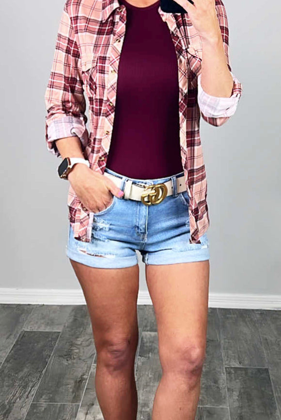 Penny Plaid Flannel Top - Rose/Plum-flannel-privityboutique-Privity Boutique, Women’s Fashion Boutique in Mesa, Arizona