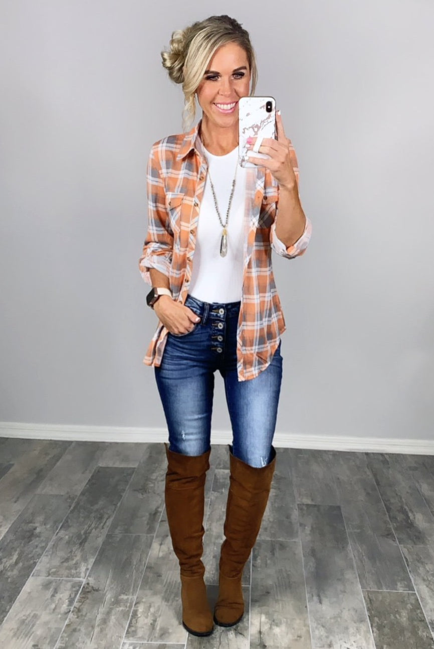 Penny Plaid Flannel Top - Ivory/Clay-flannel-privityboutique-Privity Boutique, Women’s Fashion Boutique in Mesa, Arizona