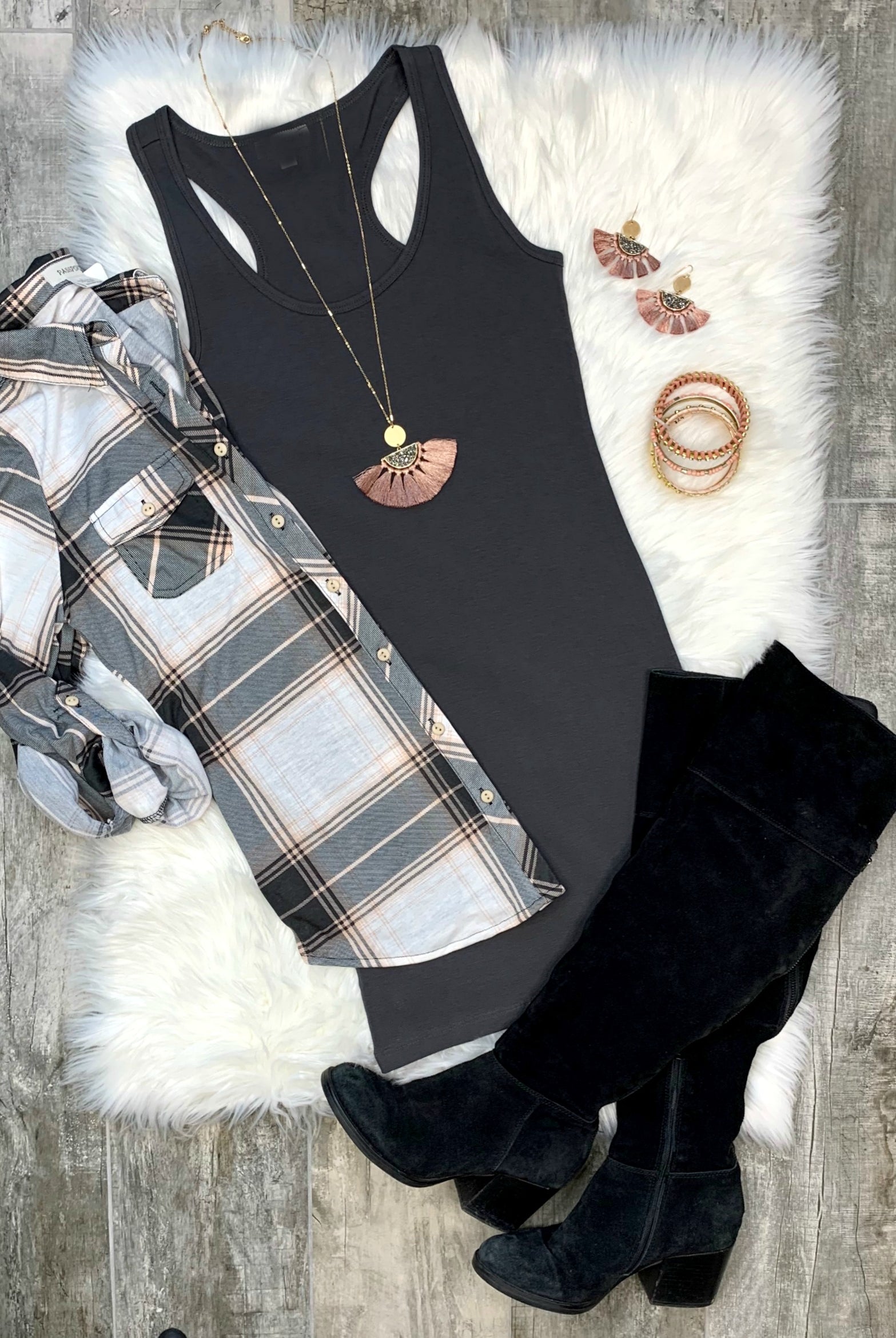 Penny Plaid Flannel Top: Blush/Black/Ivory-flannel-privityboutique-Privity Boutique, Women’s Fashion Boutique in Mesa, Arizona