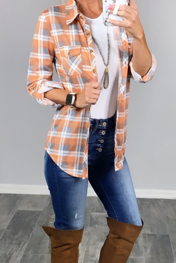 Penny Plaid Flannel Top - Ivory/Clay-flannel-privityboutique-Privity Boutique, Women’s Fashion Boutique in Mesa, Arizona