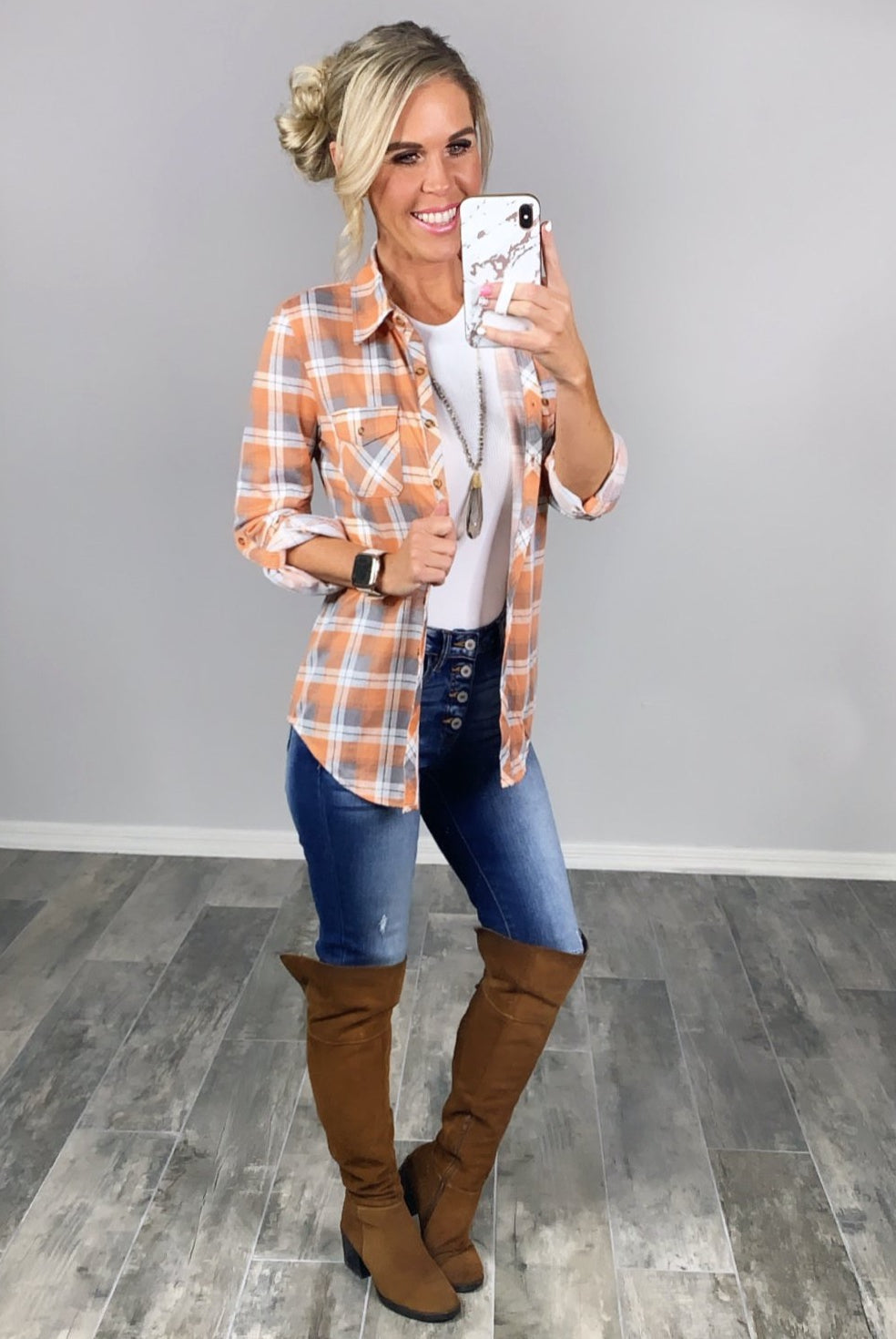 Penny Plaid Flannel Top - Ivory/Clay-flannel-privityboutique-Privity Boutique, Women’s Fashion Boutique in Mesa, Arizona