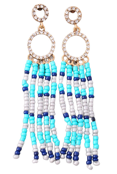 Fun Factor Blue Beaded Tassel Earrings-privityboutique-Privity Boutique, Women’s Fashion Boutique in Mesa, Arizona