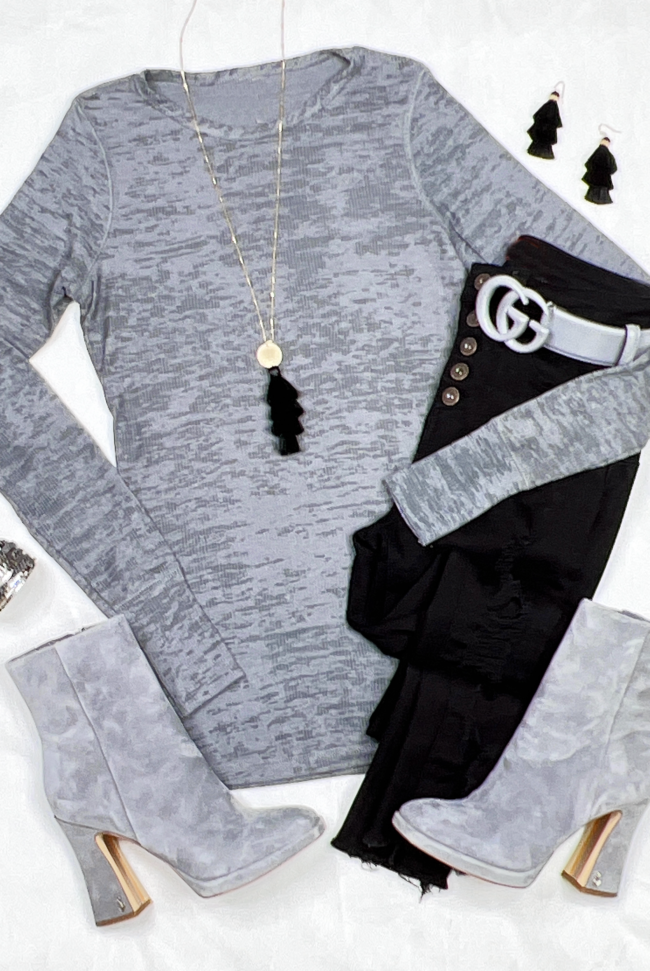 LONG SLEEVE BURNOUT THERMAL TOP - GREY-Top-privityboutique.com-Privity Boutique, Women’s Fashion Boutique in Mesa, Arizona