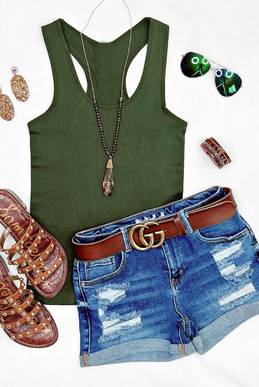 Everyday Basic Ribbed Racerback Tank - Olive-racerback tank top-privityboutique-Privity Boutique, Women’s Fashion Boutique in Mesa, Arizona