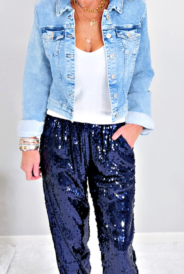 Sequin Joggers -Navy-sequin jogger pants-privityboutique.com-Privity Boutique, Women’s Fashion Boutique in Mesa, Arizona
