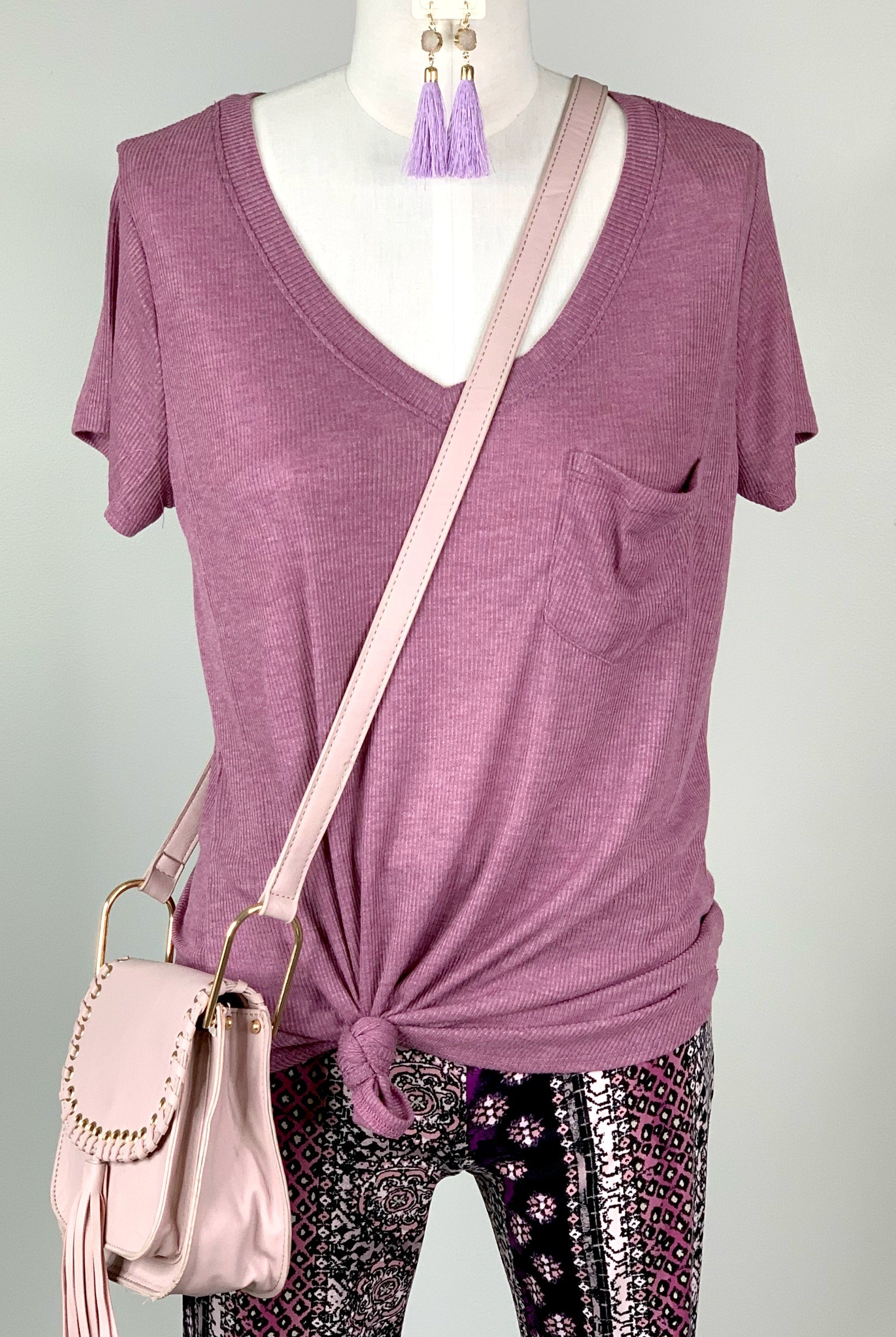 Weekend Vibes Ribbed Pocket Tee - Orchid-bandeau-privityboutique-Privity Boutique, Women’s Fashion Boutique in Mesa, Arizona