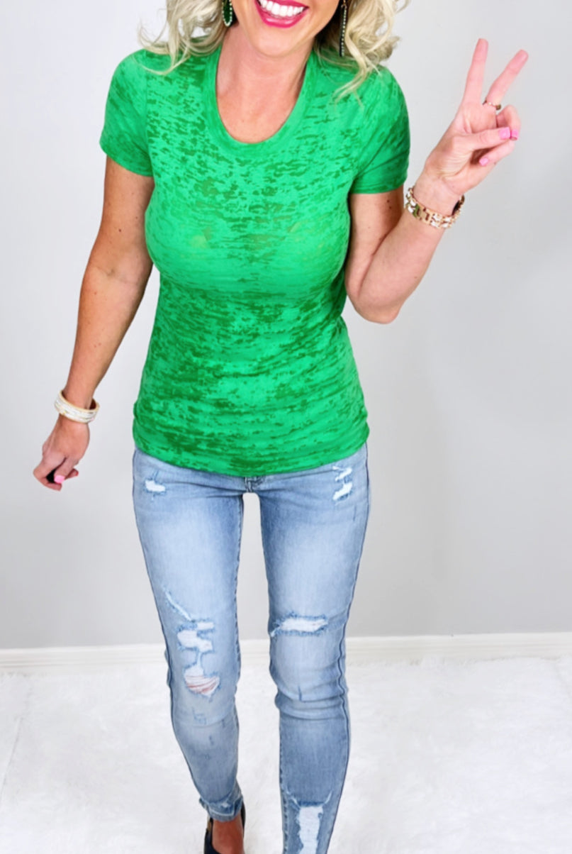 BASIC BURNOUT TEE - GREEN-Top-privityboutique.com-Privity Boutique, Women’s Fashion Boutique in Mesa, Arizona