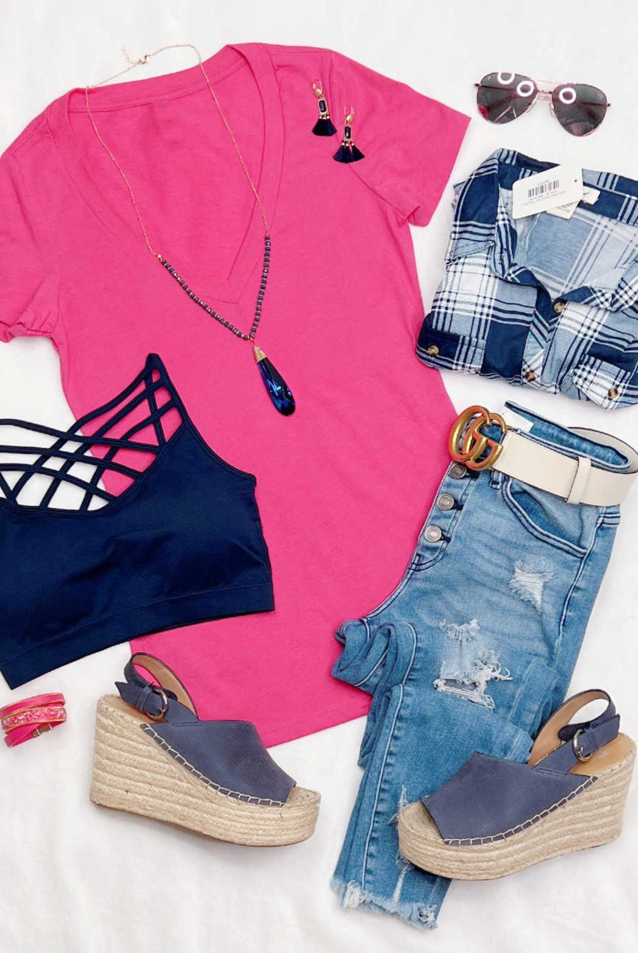 BASIC SHORT SLEEVE DEEP V TEE - FUSCHIA-Top-privityboutique.com-Privity Boutique, Women’s Fashion Boutique in Mesa, Arizona