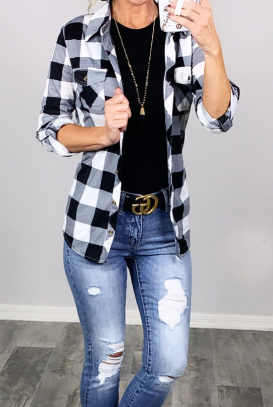 Penny Plaid Flannel Top - Buffalo White-flannel-privityboutique-Privity Boutique, Women’s Fashion Boutique in Mesa, Arizona